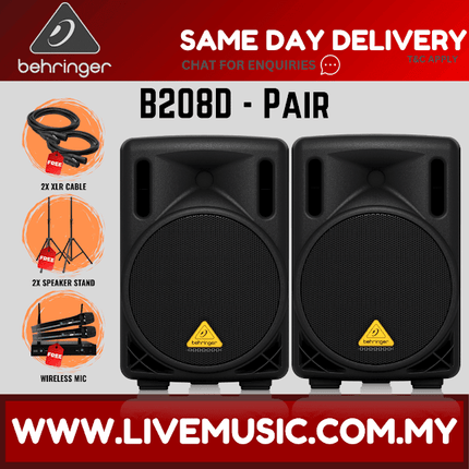 Behringer Eurolive B208D 200W 8" Powered Speaker w/Wireless Mic,Speaker Stand & Cable - Each / Pair ( B-208D / B 208D )