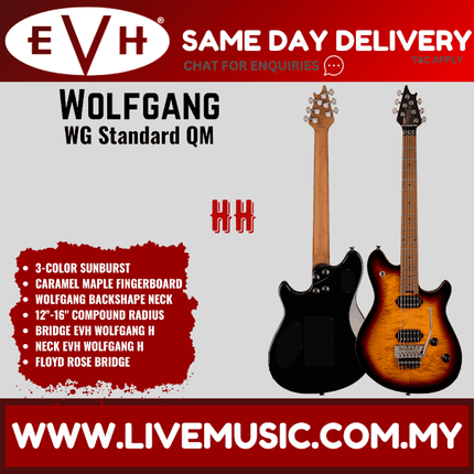 EVH Wolfgang Standard QM Electric Guitar, Maple FB, 3-Tone Sunburst