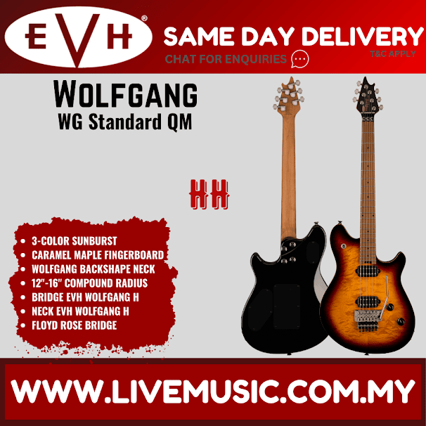 EVH Wolfgang Standard QM Electric Guitar, Maple FB, 3-Tone Sunburst