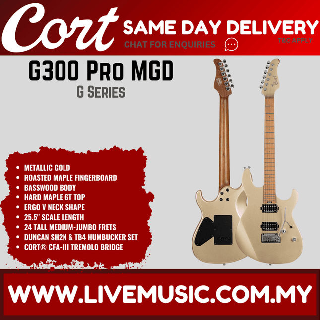 Cort G300 Pro Electric Guitar Roasted Maple Fretboard with Bag - Metallic Gold (G300-Pro/G300Pro)