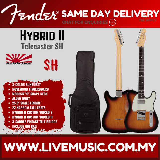 Fender Japan Hybrid II Telecaster SH Electric Guitar, RW FB