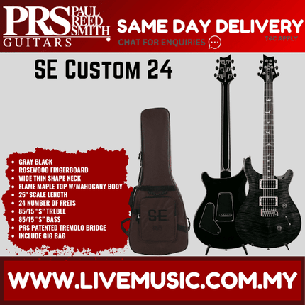 PRS SE Custom 24 Electric Guitar w/Bag, Rosewood Fingerboard - Gray Black