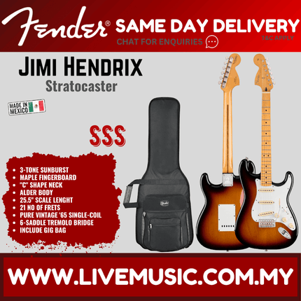 Fender Jimi Hendrix Signature Stratocaster Electric Guitar, Maple FB, 3-Tone Sunburst