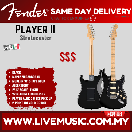 Fender Limited Edition Player II Stratocaster Electric Guitar, Maple FB, Black