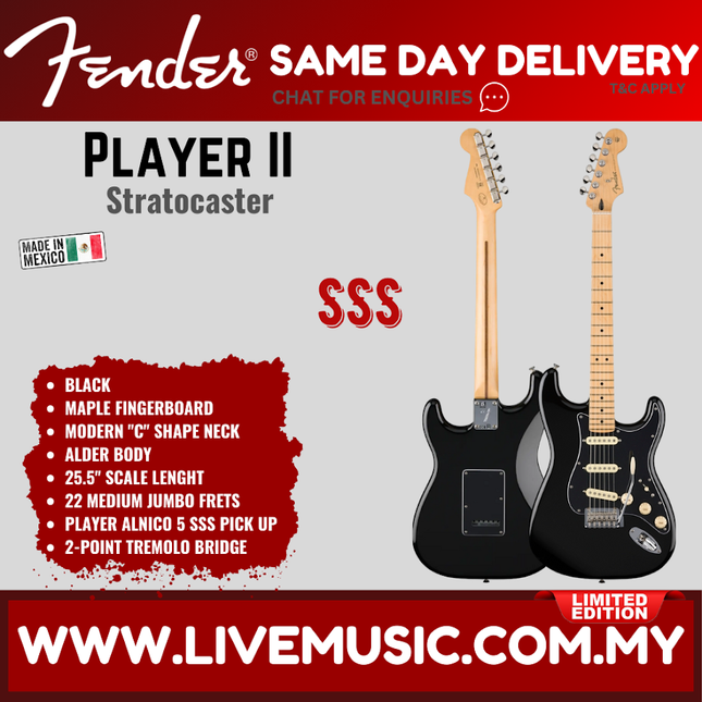 Fender Limited Edition Player II Stratocaster Electric Guitar, Maple FB, Black