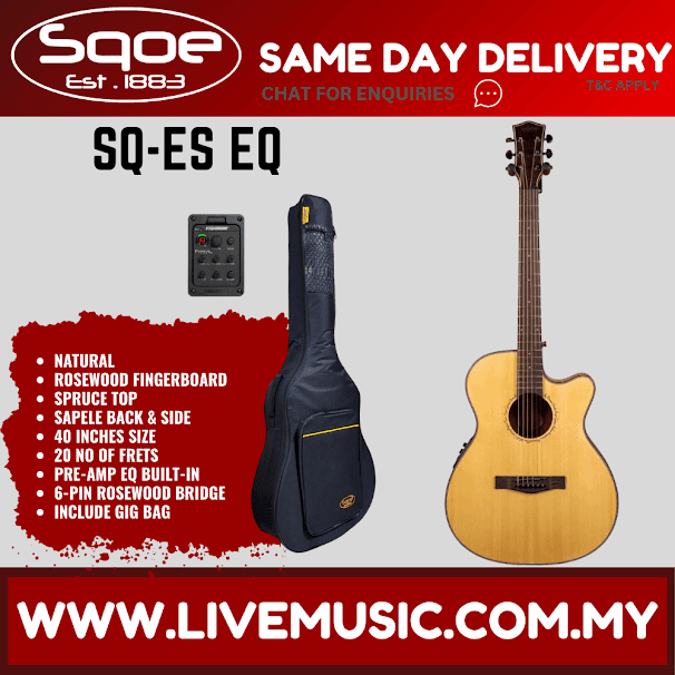 SQOE SQ-ES EQ 40" Spruce Top Folk Acoustic Electric Guitar w/Gig Bag, Rosewood FB - Natural ( SQ-ES-EQ / SQESEQ)