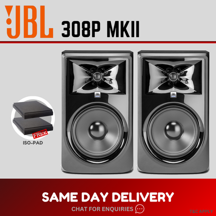 JBL LSR308P MKII Powered 8 Inch Two-Way Studio Monitor With Monitor Stand And Cable - Pair ( LSR308 / LSR 308 )