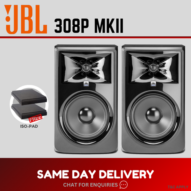 JBL LSR308P MKII Powered 8 Inch Two-Way Studio Monitor With Monitor Stand And Cable - Pair ( LSR308 / LSR 308 )