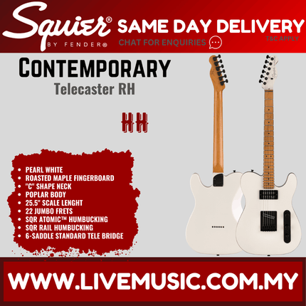 Squier Contemporary Telecaster Electric Guitar, Roasted Maple Fretboard - Pearl White