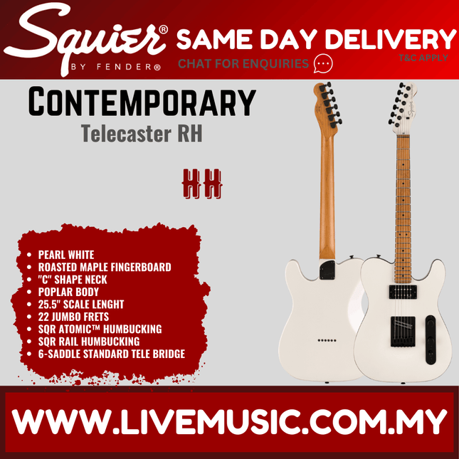 Squier Contemporary Telecaster Electric Guitar, Roasted Maple Fretboard - Pearl White
