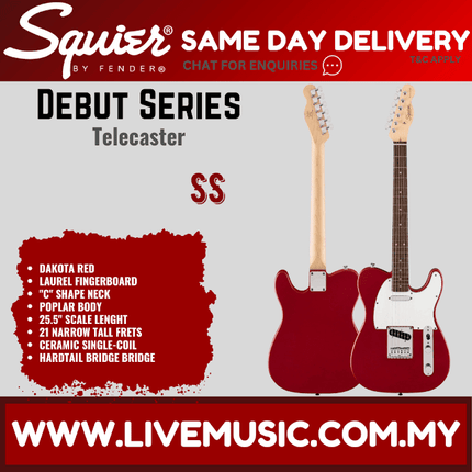 Squier Debut Series Telecaster Electric Guitar, Laurel FB, Dakota Red