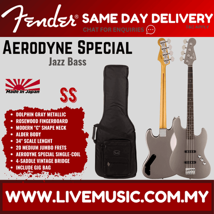 Fender Aerodyne Special Jazz Bass Guitar, RW FB, Dolphin Gray Metallic