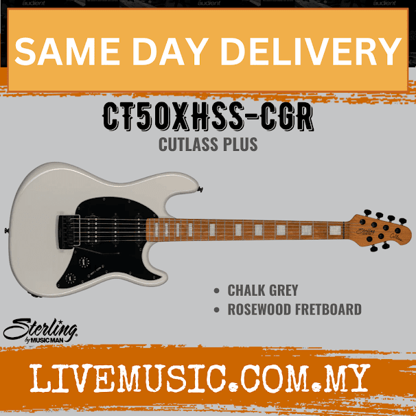 Sterling CT50XHSS-CGR-M2 Cutlass Plus Series HSS Electric Guitar, Chalk Grey ( CT50XHSS CGR CT50XHSSCGR )