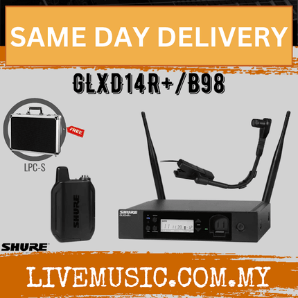 Shure GLXD14R+/B98 Digital Wireless Rackmount Instrument System with WB98H/C Gooseneck Microphone ( GLXD14R+ / WB98H/C )