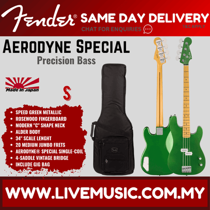 Fender Aerodyne Special Precision Bass Guitar, Maple FB, Speed Green Metallic