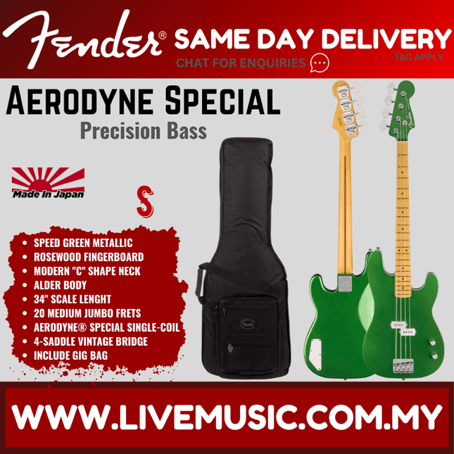 Fender Aerodyne Special Precision Bass Guitar, Maple FB, Speed Green Metallic
