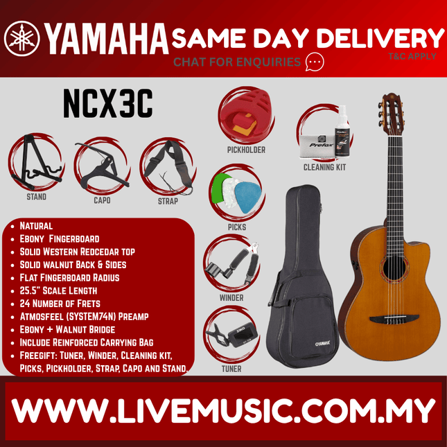 Yamaha NCX3C Acoustic/Electric Nylon String Guitar with Pickup ( NCX-3C  /  NCX3 )