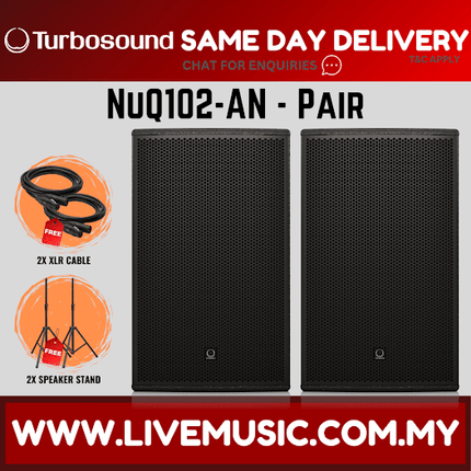 Turbosound NuQ102-AN 600 Watt 10" Powered Loudspeaker w/Wireless Mic, Speaker Stand And Cable - Each / Pair (NuQ102 AN NuQ102AN)