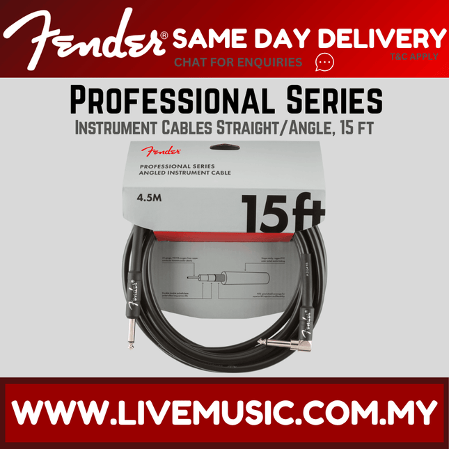 Fender Professional Series Angled Instrument Cable, 15ft - Black