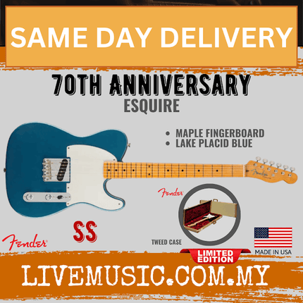 Fender Ltd Ed 70th Anniversary Esquire Electric Guitar, Maple Fretboard - Lake Placid Blue