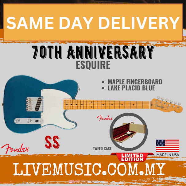 Fender Ltd Ed 70th Anniversary Esquire Electric Guitar, Maple Fretboard - Lake Placid Blue