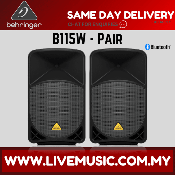 Behringer Eurolive B115W 1000W 15" Powered Speaker w/Wireless Mic, Speaker Stand and Cable - Pair ( B-115W / B 115W )
