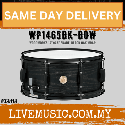 Tama WP1465BK-BOW Woodworks 14x6.5in Snare Drum, Black Oak Wrap ( WP1465BK BOW / WP1465BKBOW )