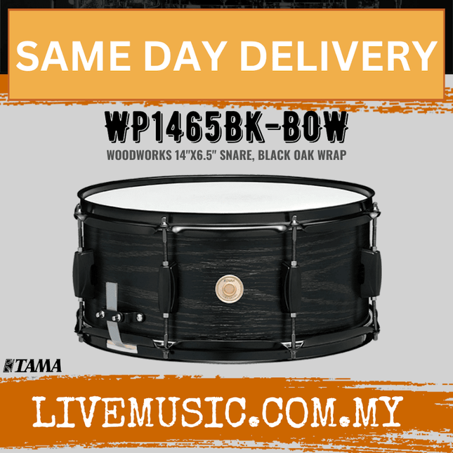 Tama WP1465BK-BOW Woodworks 14x6.5in Snare Drum, Black Oak Wrap ( WP1465BK BOW / WP1465BKBOW )