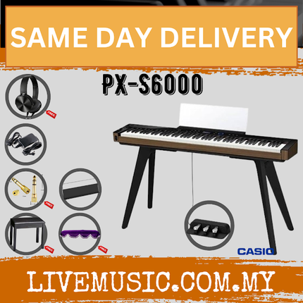Casio Privia PX-S6000 Digital Piano w/Piano Bench, Keyboard Stand and Edifier W600BT Headphone - Black ( PXS6000 / PX S6000 )