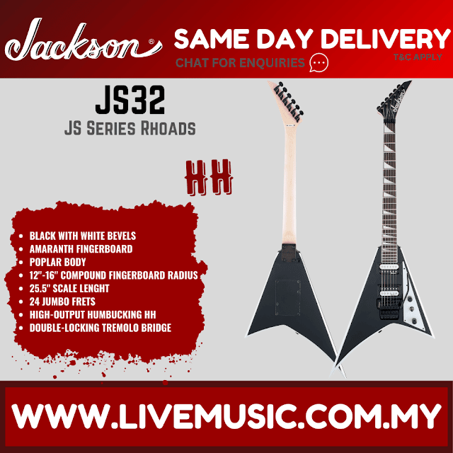 Jackson JS32 Rhoads - JS Series Electric Guitar Amaranth Fretboard - Black with White Stripes (JS-32/JS 32)