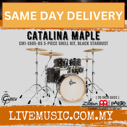 Gretsch CM1-E605-BS Catalina Maple 5-Piece Drum Shell Kit(20inch Bass), Black Stardust