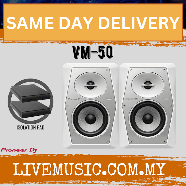 Pioneer DJ VM-50 2-Way Active Studio Monitor With Monitor Stand And able - Pair - White ( VM50 / VM 50 )