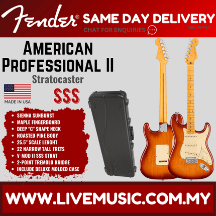 Fender American Professional II Stratocaster Electric Guitar, Maple Fretboard - Sienna Sunburst