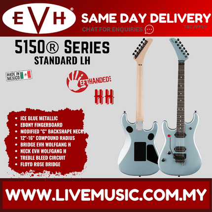 EVH 5150 Series Standard Left-handed Electric Guitar, Ebony FB, Ice Blue Metallic