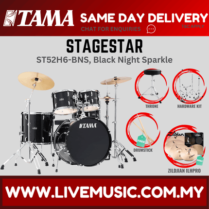 Tama Stagestar ST52H6 5-piece Drum Set With Drumsticks and Throne With Zildjian ILHPRO Cymbals Set