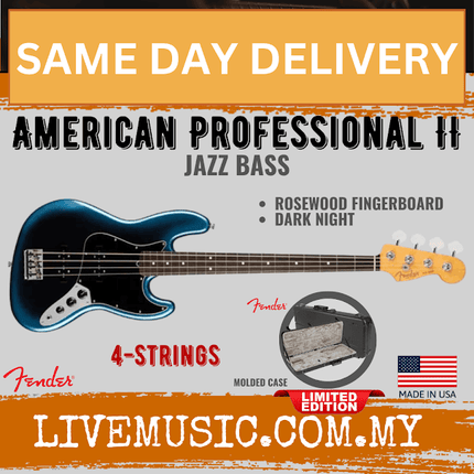 Fender American Limited Edition Professional II Jazz Bass Electric Guitar, RW FB - Dark Night