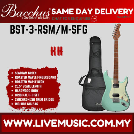 BACCHUS BST-3-RSM/M-SFG UNIVERSE SERIES ROASTED MAPLE ELECTRIC GUITAR - SEAFOAM GREEN ( BST3 / BST3RSMM / BST 3 RSM M )