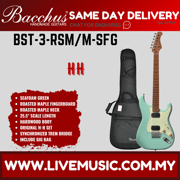 BACCHUS BST-3-RSM/M-SFG UNIVERSE SERIES ROASTED MAPLE ELECTRIC GUITAR - SEAFOAM GREEN ( BST3 / BST3RSMM / BST 3 RSM M )