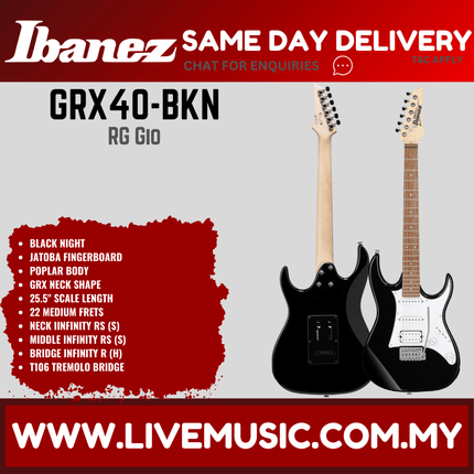Ibanez Gio GRX40 GIO Series Solid Body Electric Guitar - (GRX-40 GRX 40)-Black Night