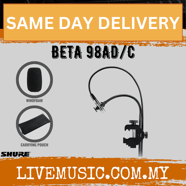 Shure Beta 98AD/C Cardioid Condenser Clip-on Gooseneck Drum Microphone (BETA98ADC / BETA-98ADC)