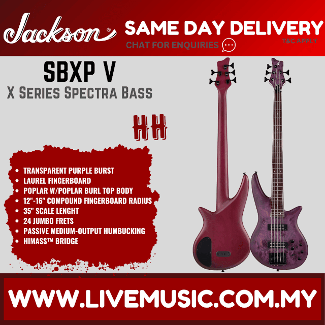 Jackson X Series Spectra Bass SBXP V Electric Guitar, Laurel FB, Transparent Purple Burst