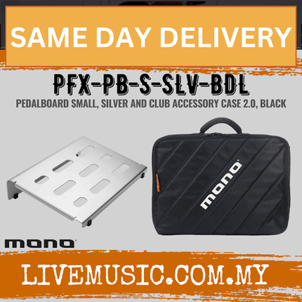 MONO Pedalboard Small, Black + Club Accessory Case 2.0 - Silver (PFX-PB-S-SLV-BDL)