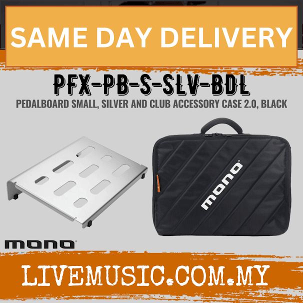 MONO Pedalboard Small, Black + Club Accessory Case 2.0 - Silver (PFX-PB-S-SLV-BDL)