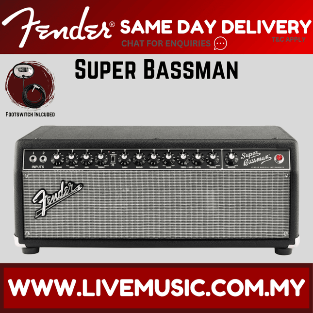 Fender Super Bassman black bass tube head amplifier with front controls and grille