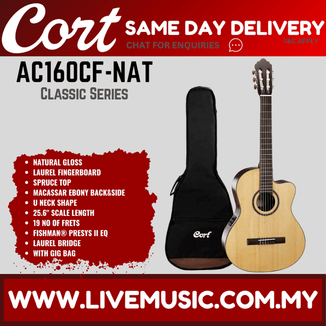 Cort AC160CF Classical Guitar with Gig Bag - Natural (AC 160CF/AC-160CF)