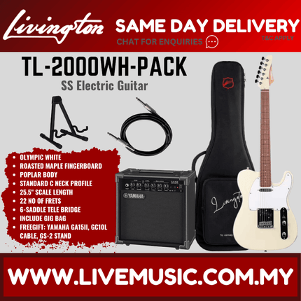 Livingston TL-2000 Telecaster SS Electric Guitar w/GA15II Amplifier, Roasted Maple Fretboard - ( TL2000 TL 2000 )