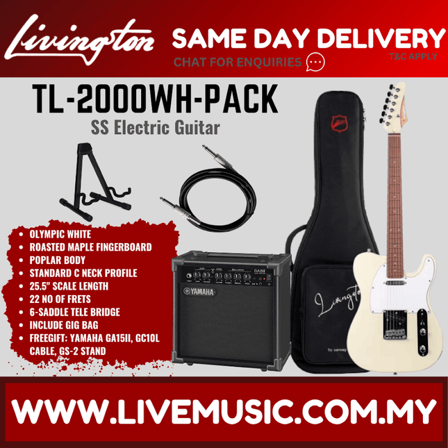 Livingston TL-2000 Telecaster SS Electric Guitar w/GA15II Amplifier, Roasted Maple Fretboard - ( TL2000 TL 2000 )