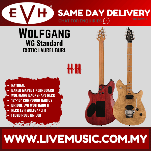 EVH Wolfgang Standard Exotic Electric Guitar, Baked Maple FB, Laurel Burl