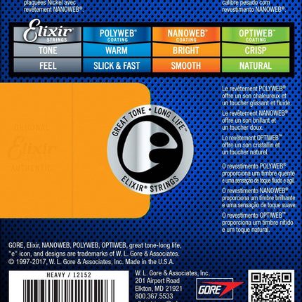 Elixir 12152 Nanoweb Heavy Electric Guitar Strings (12-52)