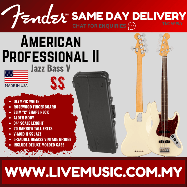 Fender American Professional II 5-string Jazz Bass in Olympic White with black case